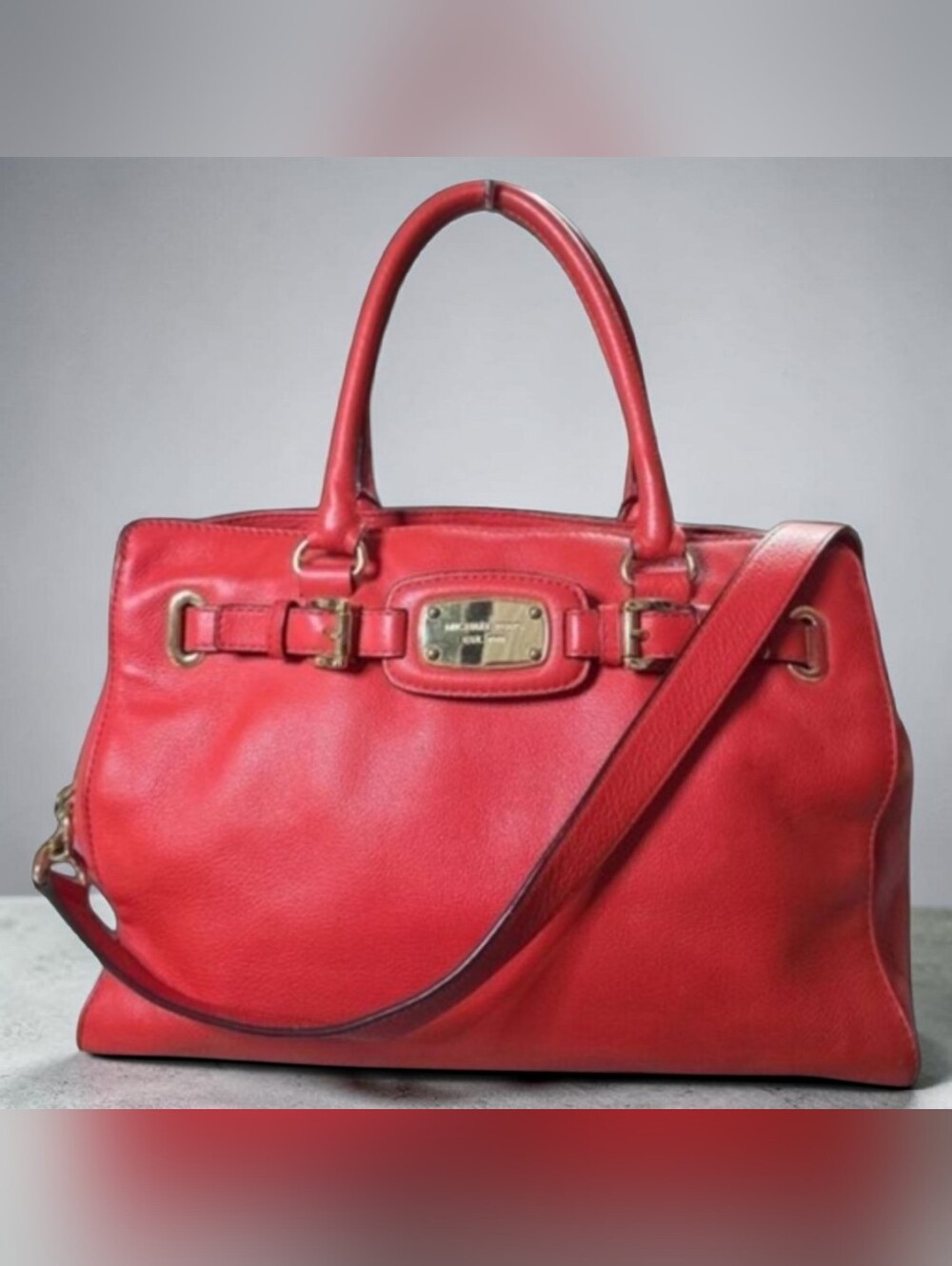 Michael Kors Hamilton Satchel Mandarin Orange Pebbled Leather Gold Hardware  EUC - Picture 15 of 15